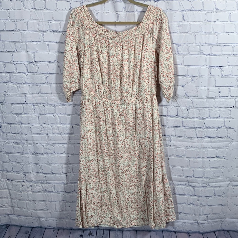 Old Navy Cream Midi Dress with Pink Floral Print